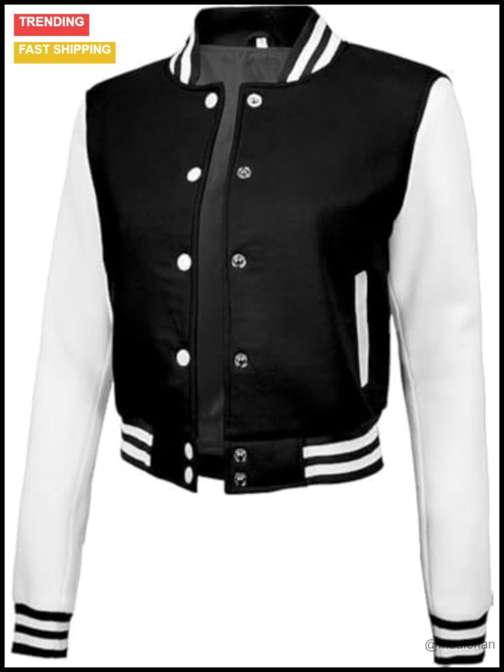 Women's Fleece Bomber Varsity Jacket with Snap Buttons, Casual Letterman Style